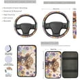 thumbnail image 3 of Jeiento Highland Cow Car Seat Cover Full Set, 13 Pcs Dahlia Auto Interior Accessories Set with Steering Wheel Cover, Seatbelt Pads, Armrest Cushion, Coaster, Keychain, Universal Fit for SUV, Truck, 3 of 8