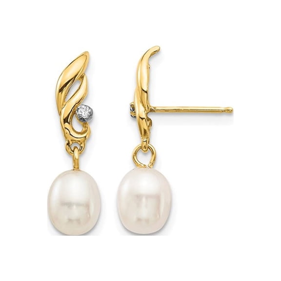 14K Yellow Gold Freshwater Cultured Rice Pearl 5-6mm Dangle Earrings