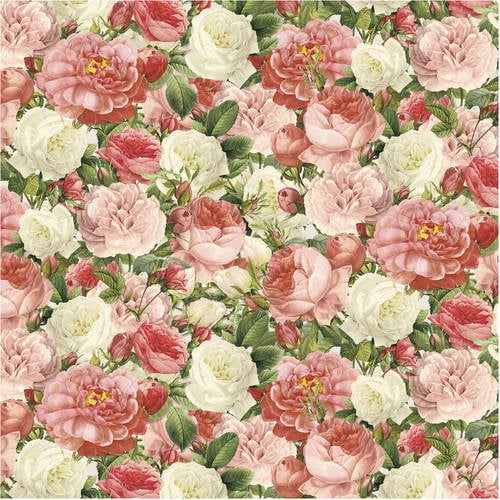 Vintage Roses Cotton Fabric ~ Red Pink Green Blue ~ dolls quilts clothing etc 