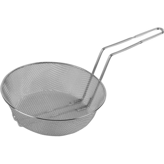 TrueCraftware - 8- inch Round Fine Mesh Culinary Basket, Nickel Plated