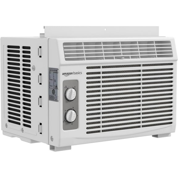 Basics 5000-BTU Small Window Air Conditioner, Up to 150 Sqf, Window AC Units with Cool and Fan Functions, Washable Filter, Adjustable Window Kit, Intuitive Mechanical Controls, White
