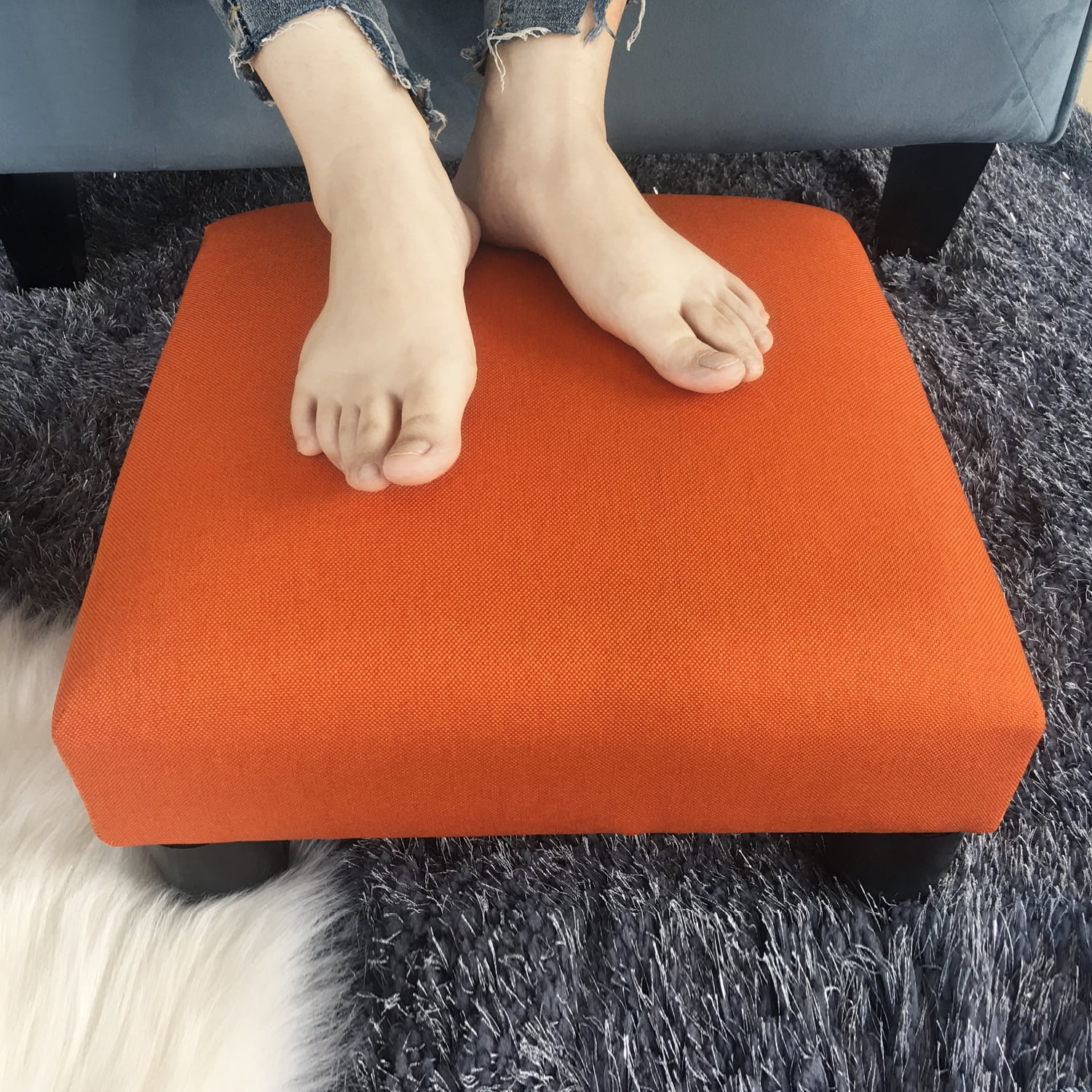 Joveco Small Ottoman with Wood Legs Footstool/Footrest Geometric