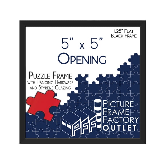 PFF PictureFrameFactoryOutlet - 5x5 Inch - Premium 1.25" Black Profile - Picture Frame for Artwork, Puzzles, Photos, Certificates