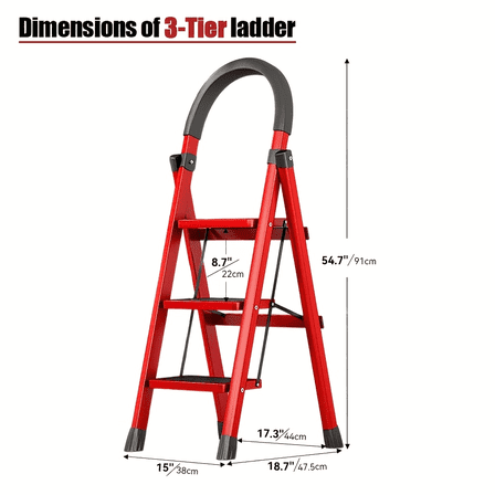 MAXVINI 3 Step Lightweight Folding Step Ladder Aluminum Step Stool with Widened Anti-Slip Strip Pedal Convenient Handgrip,Multi-use for Household and Office