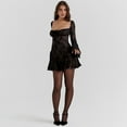 thumbnail image 2 of Womens 2025 Square Neck Dress Long Sleeve Sleeve A-Line Short Mini Dresses Black L, 2 of 8