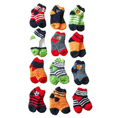 Lovely And Cute Fuzzy Soft Warm Baby Animal Socks 12 Pairs For 12-24 Months Toddlers (12-24m BOY ...