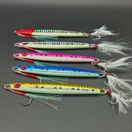 5 Pack Metal Jig Lure Shore Casting Spoon Jigging Bass Saltwater Fishing Tackle