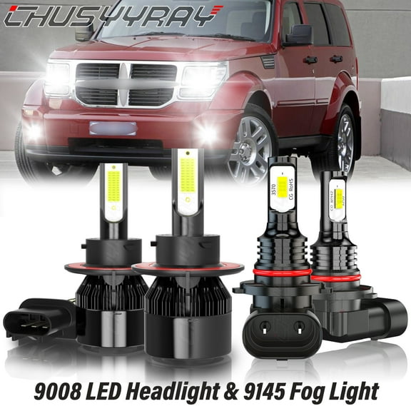For Dodge Nitro 2007 2008 2009 - LED Headlight High Low Beam Fog Light Bulbs Kit 6000K White 4x