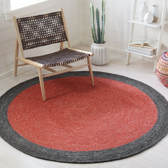 SAFAVIEH Braided Stephen Bordered Reversible Area Rug, Red/Black, 4' x 4' Round