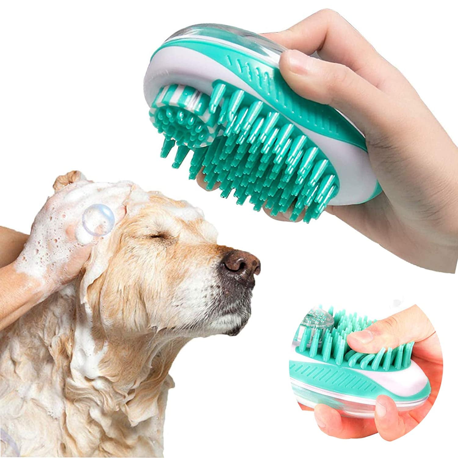 Green Dog Bath Brush Best Dog Owner Gifts for Short to Medium Hair Dogs Grooming Brush and Massager for Pets Dog Deshedding Brush Gently Removes Loose Hair Anti Slip Brush for Dogs