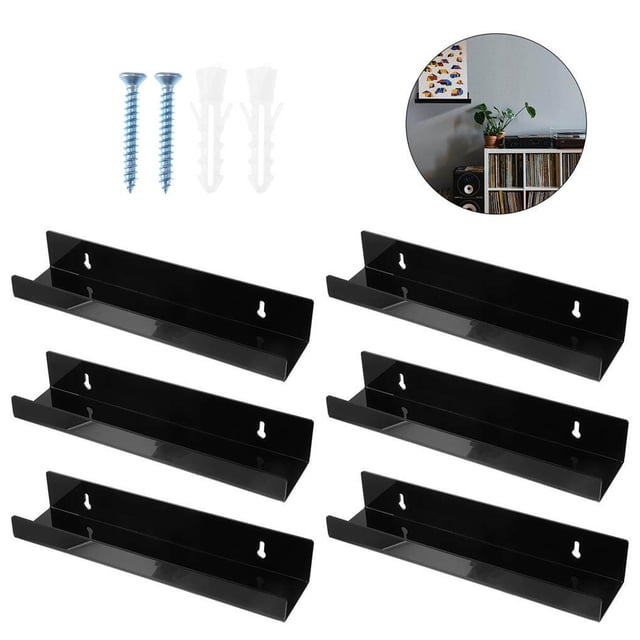 6Pcs Wall Mount Record Holder Floating Wall Mount Record Display Record Display Shelf Acrylic Album Presenting Rack Record Frame for Photos VCD Home Office