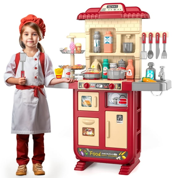 KukuFun Kids Kitchen Playset for Toddlers Girls, Toy Kitchen Sets Pretend Play Food Toys for Kids Girls Ages 3 4 5 6