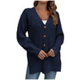thumbnail image 2 of Babysbule Winter Jackets for Women Women Loose Dark Color Hollow Out Cardigan Button Slit Sweater, 2 of 4