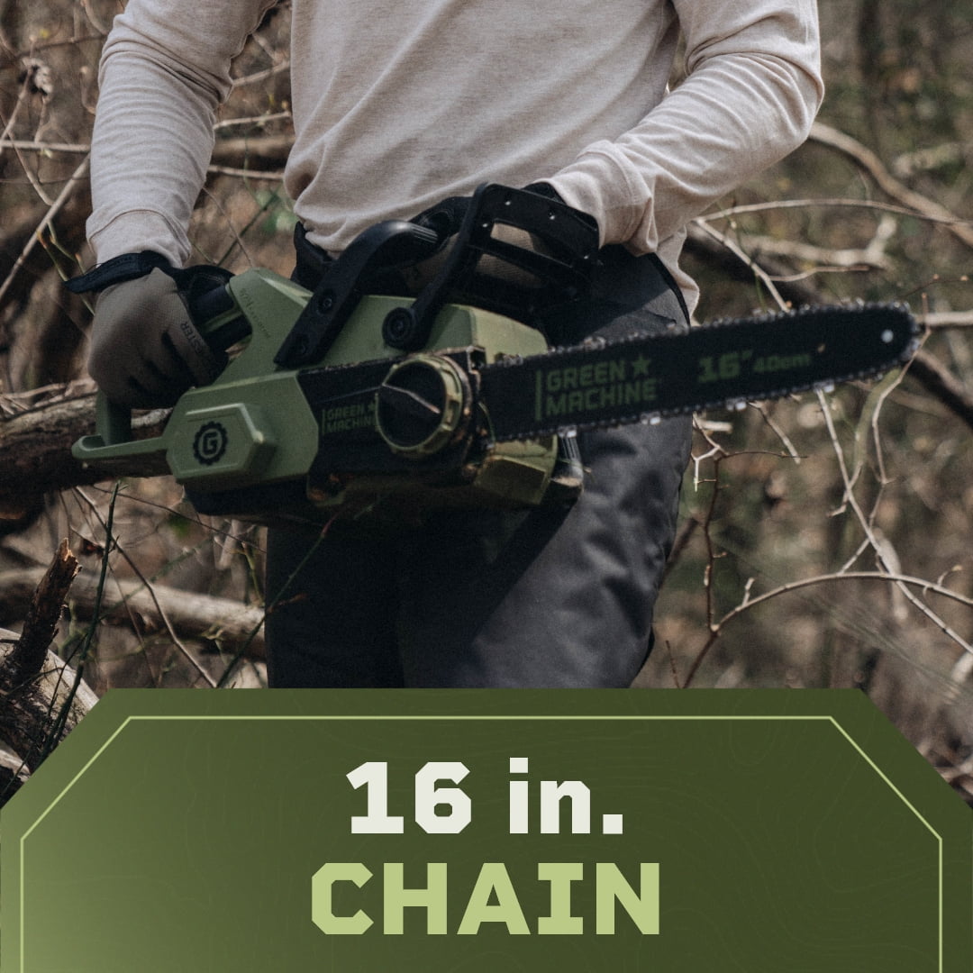 Green Machine 62V Cordless 16" Chainsaw with 4 Ah Battery and Charger