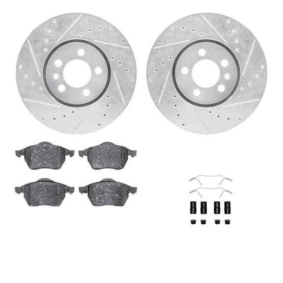 Dynamic Friction Company Front Brake Rotors-Drilled and Slotted-Silver with 5000 Advanced Brake Pads includes Hardware 7512-74192
