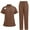 03-Brown, variant on Scrub Sets For Woman V-Neck Short Sleeve Solid Color Nursing Uniforms with Pockets Hot Pink XL