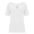 thumbnail image 3 of Wangmeiwg T-Shirts for Women — Comfortable Casual Short Sleeve Crewneck Tops with Hollow Design for Summer White XL, 3 of 5