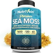NutriVein Organic Sea Moss 1600 mg Gut and Thyroid Support 120 Capsules