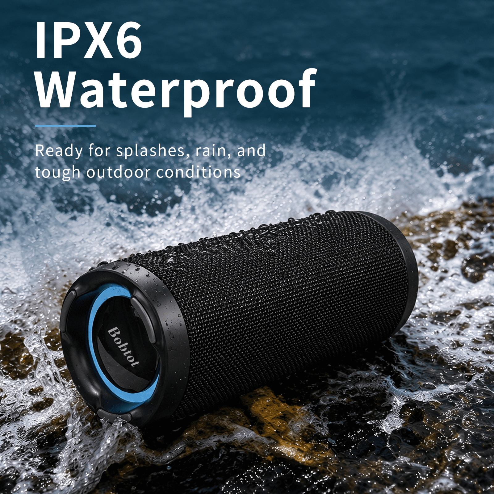 Portable Bluetooth Speaker RGB IPX6 Waterproof, 15W Loud Sound, Deep Bass, Bluetooth 5.3 Wireless Stereo Pairing 15H Playtime, for Home/Outdoor/Party/Beach, Birthday Gift (Black)