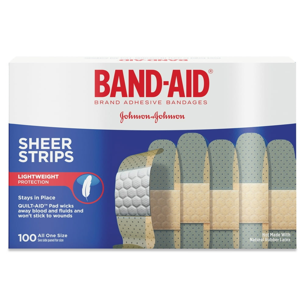 BANDAID Sheer Adhesive Bandages, 3/4" x 3", 100/Box