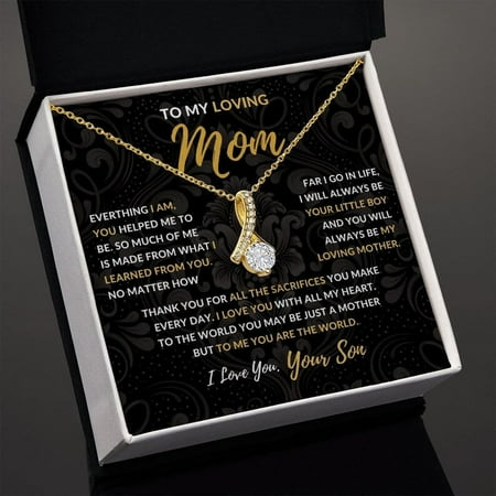Jewelry, Necklace, Message Card, Mother's Day Gift, Dark Flower Pattern, Alluring Beauty Necklace Gift, To Mom From Son, White Alluring Necklace