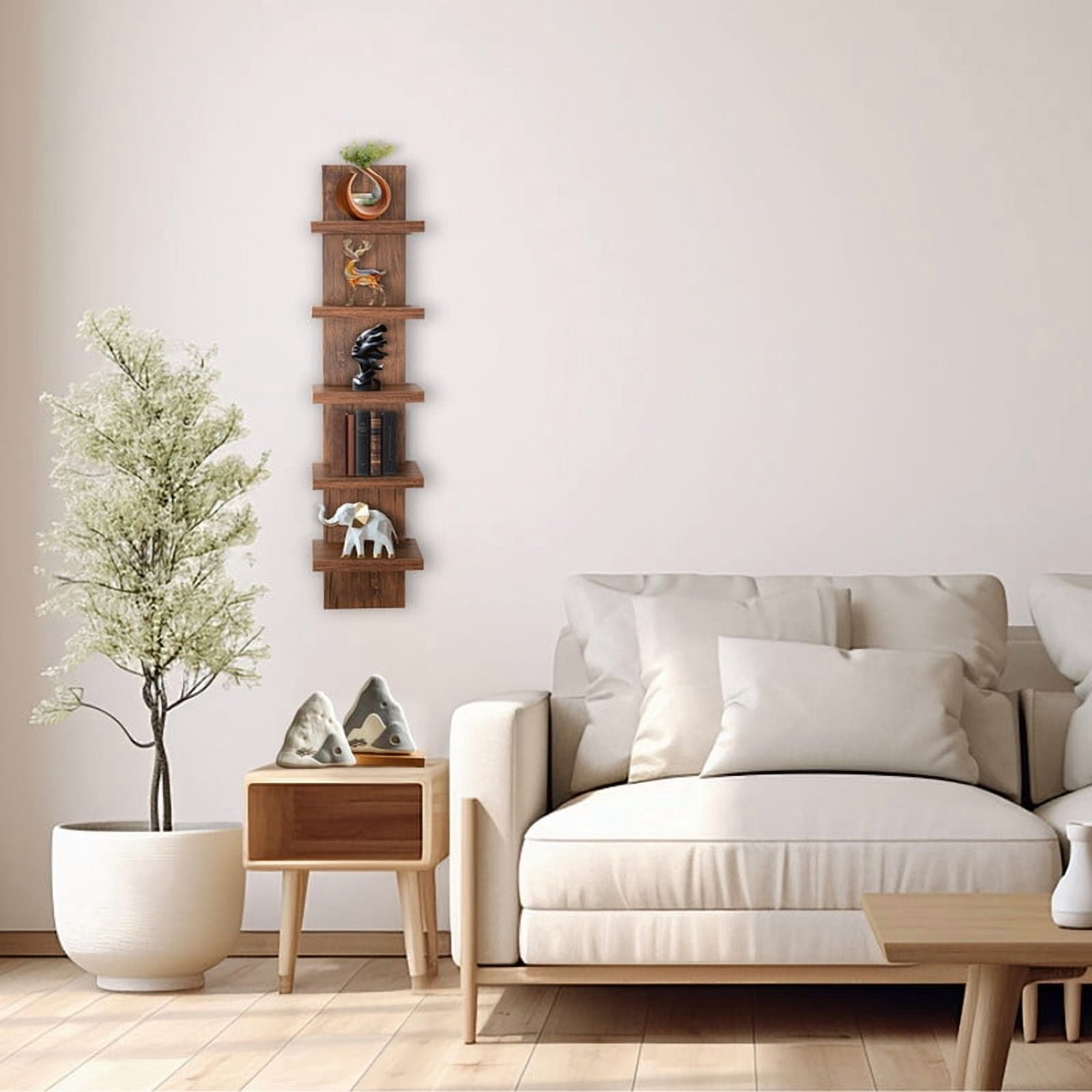 5 Tier Wall Shelf Unit, Brown Wall Shelf, Multifunctional Display Floating Shelf, Bedroom and Home Decor Organizer