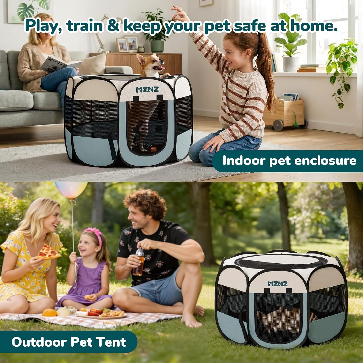 Dog Cat Playpen, Portable Puppy Pet Crate Indoor for Small Dogs Cats Rabbits, Foldable Dog Cage Enclosure for Outdoor, Pop Up Dogs Tent Kennel with Carrying Case