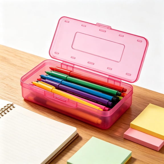 Large Capacity Stackable Translucent Plastic Pencil Case Box with Snap‑Tight Locking Lid, Multipurpose Desktop Storage Organizer Container for Pens Pencils Markers Erasers Scissors Craft Supplies