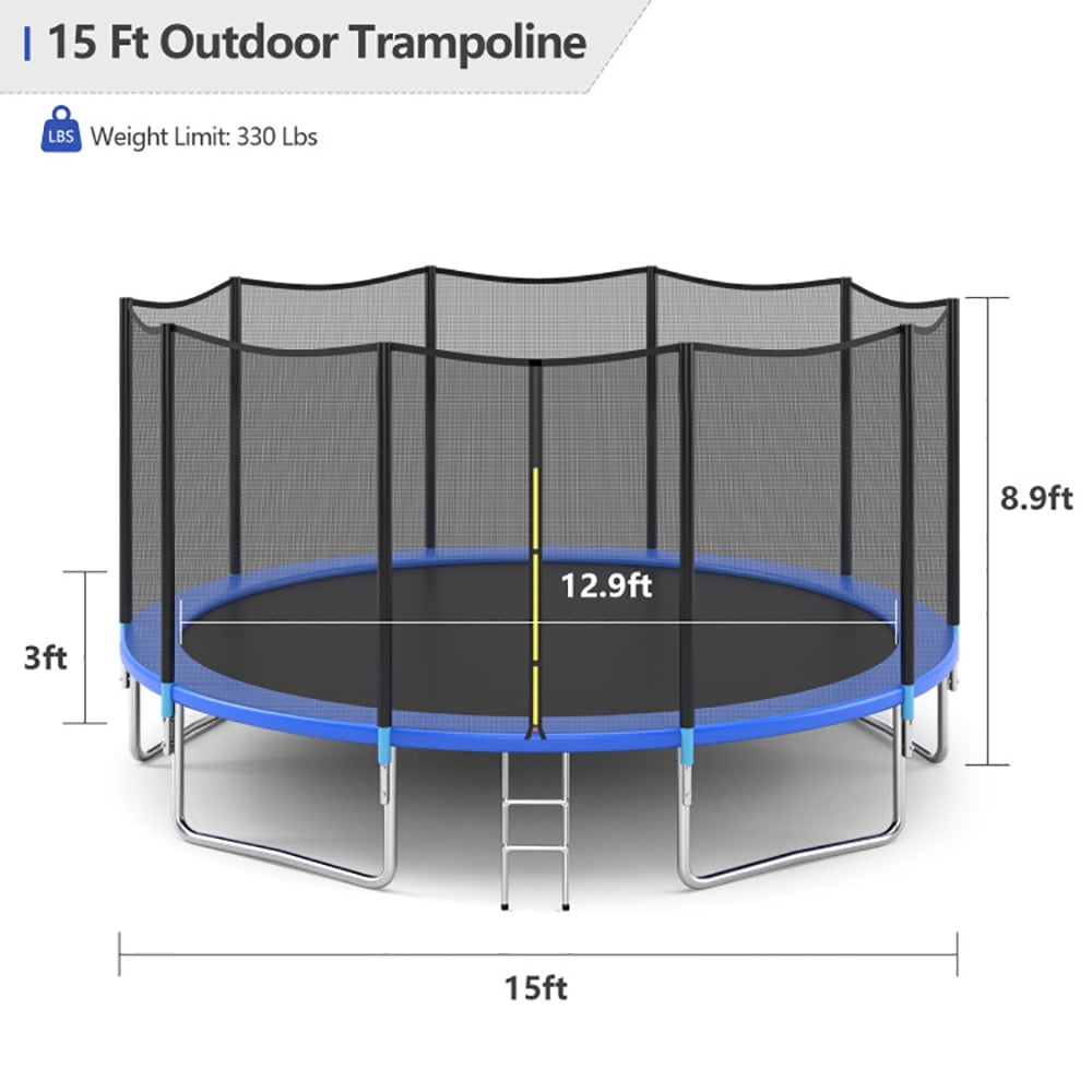 Aimee Lii 15 Feet Trampoline with Enclosure Net Spring Pad and Ladder, Outdoor Kids Trampoline