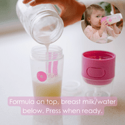 PopYum Pink Formula Making Baby Bottle Starter Set, 4-Pack, 2x 5oz Bottles with #1 Slow Flow Nipples + 2x 9oz Bottles with #2 Medium Flow Nipples, Mixing, Dispenser