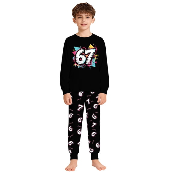 oqasdz Boys Pajamas Allover Print Long Sleeve Comfy Loungewear 2 Piece for Kids and Toddler Sleepwear Matching Outfit Comfort Soft Pajama Set