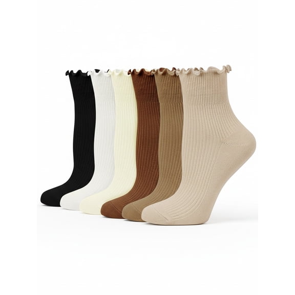 UVN 6 Pairs Womens Socks Novelty Ruffle Ankle Socks for Women Breathable Comfort Sock, Size 5-9