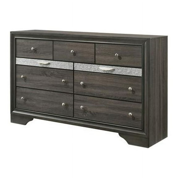 HomeRoots 490471 39 x 63 x 17 in. Gray Manufactured Wood Nine Drawers Triple Dresser
