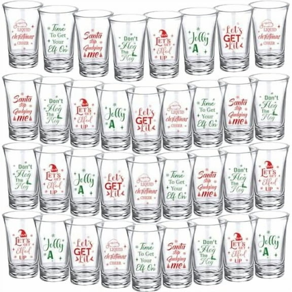 35 Pcs Christmas Cup 1.2 oz Santa Let's Get Elfed up Glass Set Stemless Acrylic Christmas Funny Cups for holiday Party Favor Night Club Drinking Gifts Supplies
