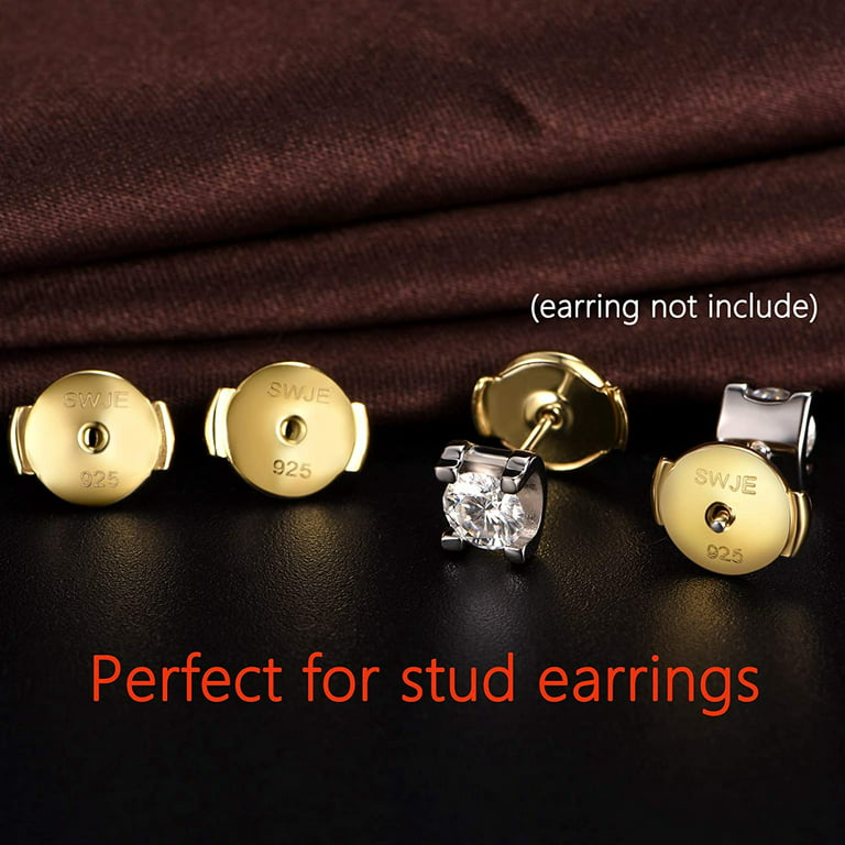 2 Pairs Flat Earring Backs Replacements Sterling Silver 925 18K White Gold  Plated Hypoallergenic for Women Diamond Studs Locking Secure Safety Back