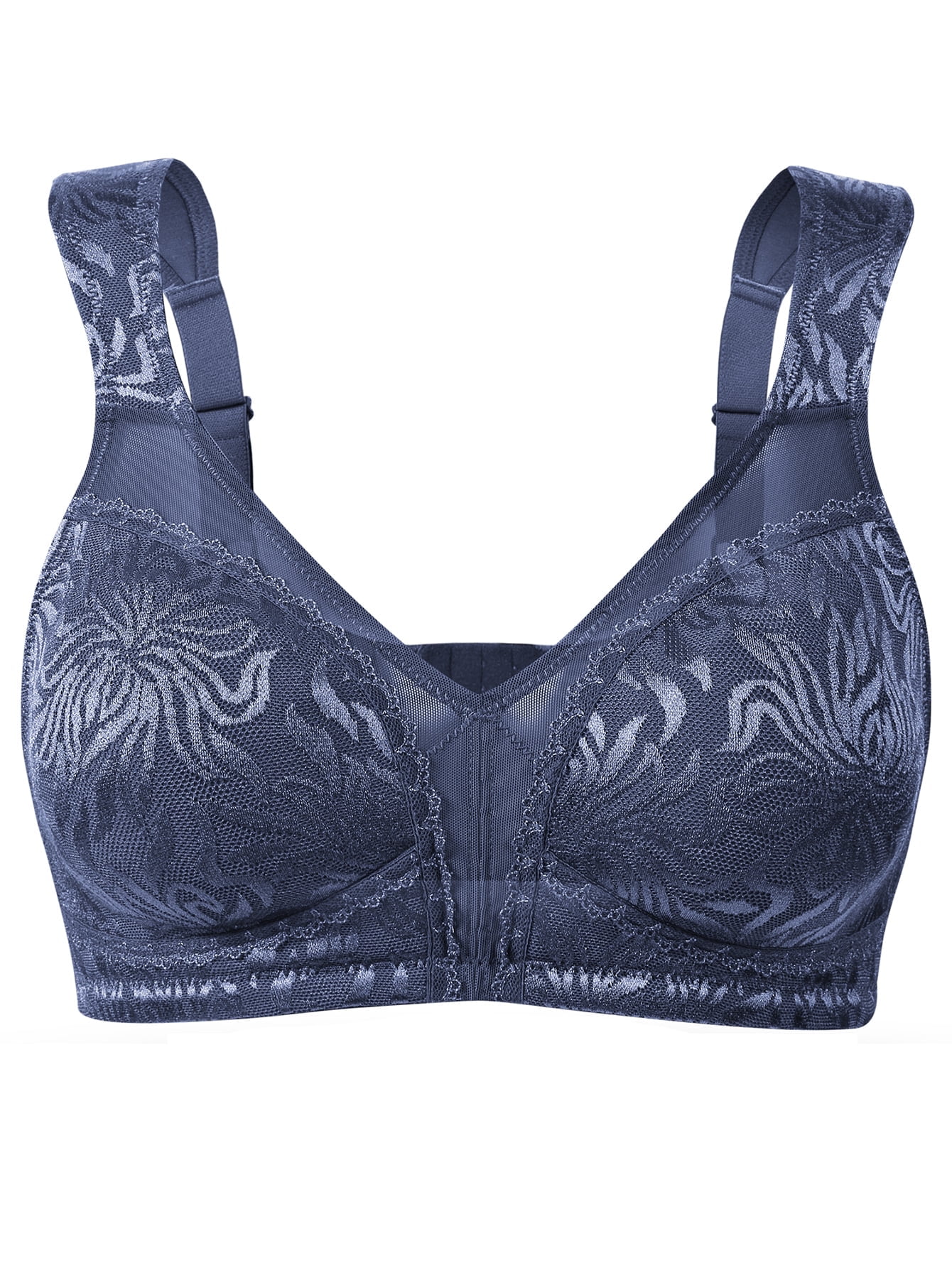 Deyllo Women's Non Padded Wireless Bras Plus Size Full Coverage Minimizer Bra, Blue 42B