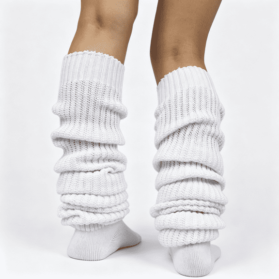 OQRKI Women'S Extra Knit Japanese Style Loose Socks White Lolita Leg Warmer Bubble Slouch Socks Leg Warmers