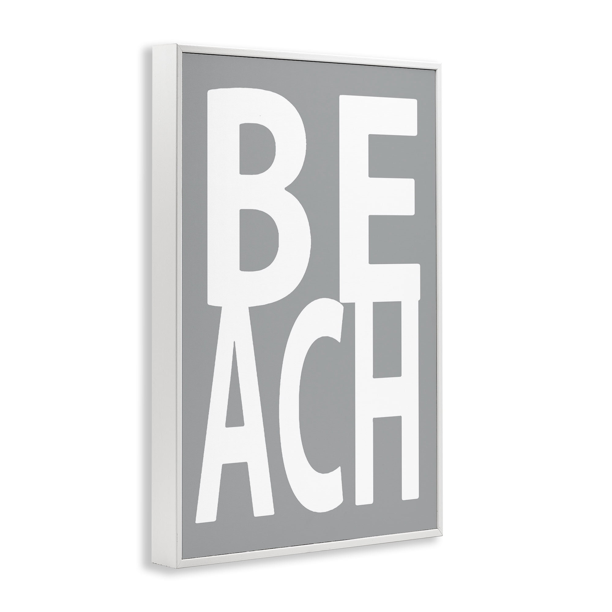 Stupell Industries Beach Word on Grey Typography Painting White Framed Art Print Wall Art, 12 x 18