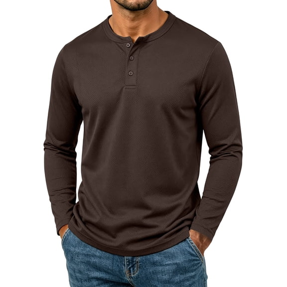 hoksml Men's Waffle Knit Long Sleeve Henley T-Shirt, 3 Button Notch Neck Slim Cut Breathable Casual Top in Solid Colors