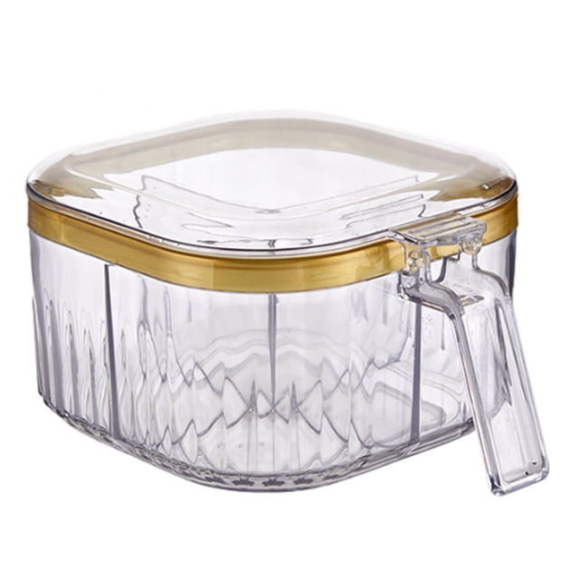 Caja de condimentos de 4 compartimentos con tapa, contenedor de caja de almacenamiento de condimentos transparente, caja de condimentos con tapa y cucharas para servir