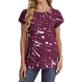 thumbnail image 3 of Camiseta de Manga Corta de las Mujeres de Cuello Redondo de Impresión Casual Top de las Señoras, Poliéster Ligero para el Hogar Diario Y Cómodo, 3 of 8