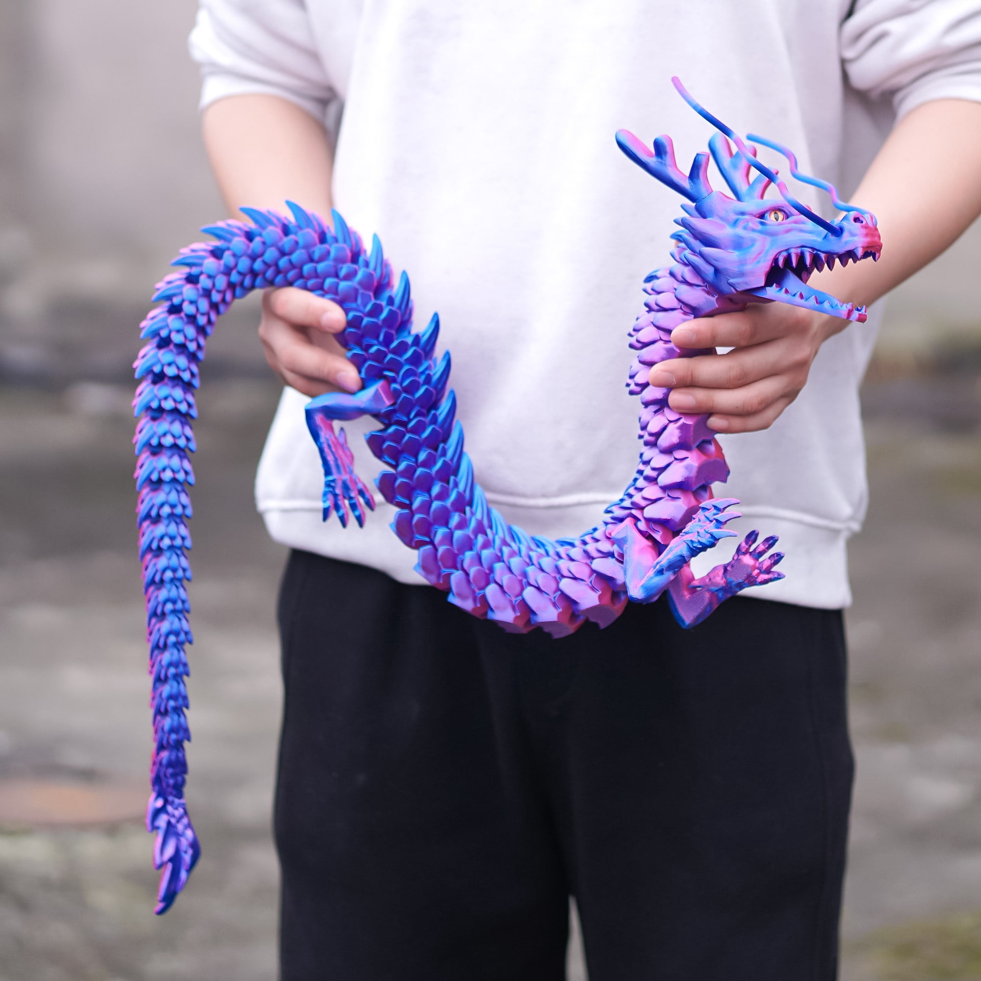 47.5inch 3D Printed dragon,Flexible Joint Animal lacertid Figurines,Realistic Eyes, Home Office Decor,Fidget Toy for Adults Teens Boy Festival Gifts