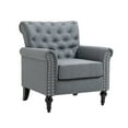 thumbnail image 4 of Mid-Century Modern Accent Chair, Linen Fabric Armchair with Upholstered Button Tufted Back and Wood Legs, Upholstered Lounge Arm Chair Single Sofa Reading Chair for Living Room Bedroom, Dark Gray, 4 of 9