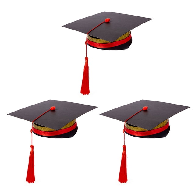3Sets Black Graduation Caps for Kids with Square Shape and Paper Material for DIY and Crafts