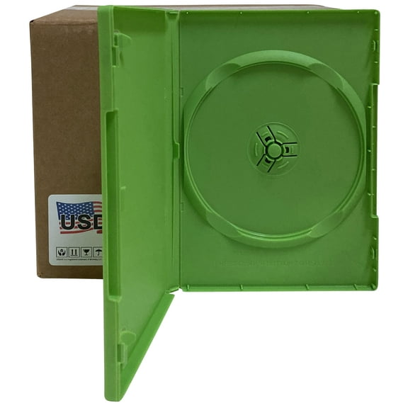 USDISC DVD Cases Standard 14mm Premium, Single 1 Disc, Green, Pack Of 200