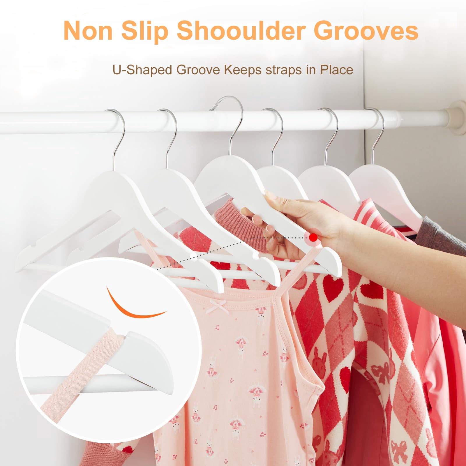 Cozymood Wooden Childrens Hangers Kids Hangers 20 Pack, Wood Baby Hangers Nursery Hangers, 360° Swivel Hook Non Slip Coat Hanger for Coats, White