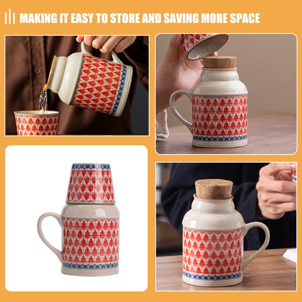 HONMEET Red Ceramic Clay Tea Pitcher and Cup Set with Handle, Stylish Household Tea Ware, 1 Set for Serving