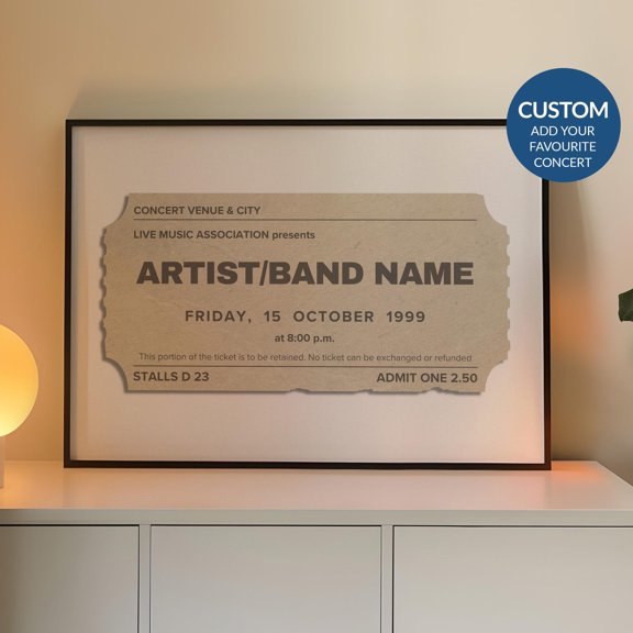 Custom Concert Ticket Stub Poster Personalized Retro Memory Wall Art Landscape Beige 80s M