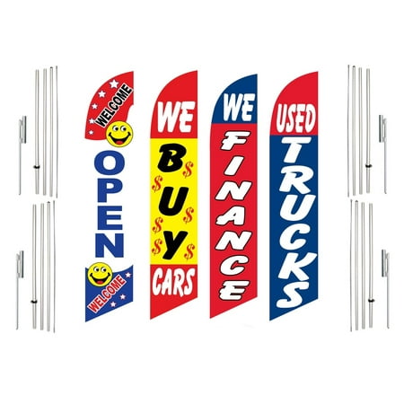 4 Swooper Flags With 4 Pole Kits Open We Buy Cars We Financed Used Trucks
