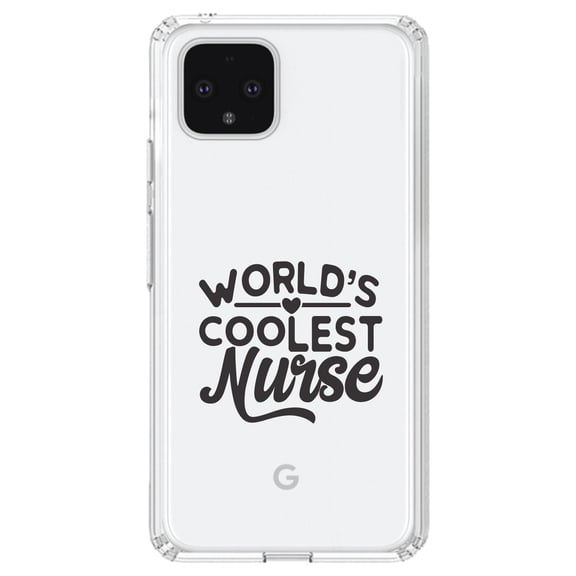 DistinctInk Clear Shockproof Hybrid Case for Google Pixel 4 (6.1" Screen) - TPU Bumper Acrylic Back Tempered Glass Screen Protector - World's Coolest Nurse - Black